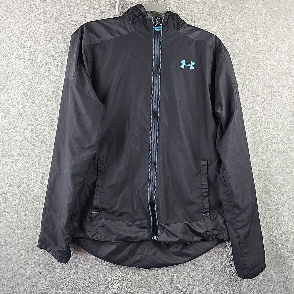 Under Armour Jacket Mens Large Black Full Zip Semi Fitted Windbreaker Running